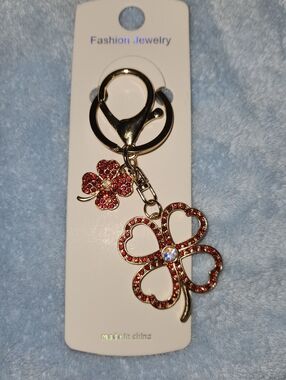 Glittering Crystal Four Leaf Clover Bag Charm / Keychain